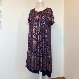 LuLaRoe Elegant Carly 3XL Dark Blue & Copper Foil